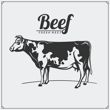 Vector meat labels. Butcher's business. Silhouettes of farm animals.のイラスト素材