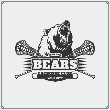 Lacrosse club emblem with head of bear.のイラスト素材