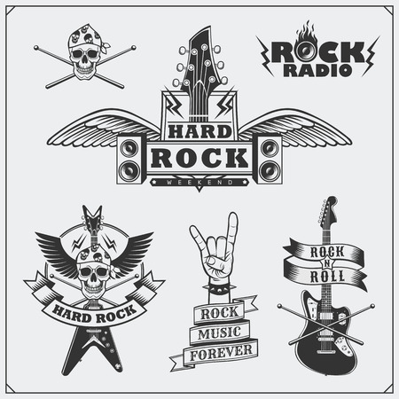 Rock'n'Roll music symbols, labels, logos and design elements.のイラスト素材