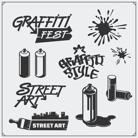 Set of graffiti school and street art labels, badges, emblems and design elements.のイラスト素材