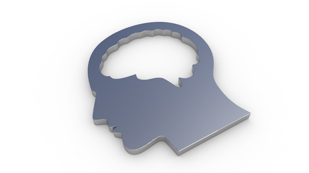 Metallic human head with hallow brain concept isolated on white background. Made with d rendering...の写真素材