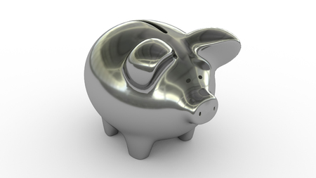 Metallic piggy bank isolated on white background. Made with 3d rendering...の写真素材
