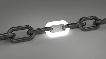 Chain linked with glowing link, made with 3d rendering...の写真素材
