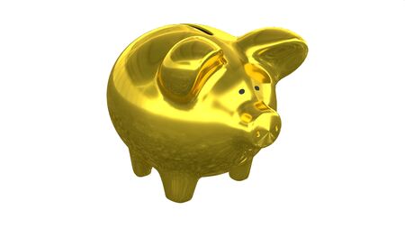 Golden piggy bank isolated on white background. Made with 3d rendering...の写真素材