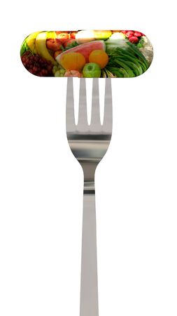 Healthy food concept isolated on white background. Made with 3d rendering...の写真素材