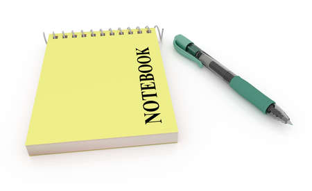 Notebook with pen isolated on white background. Made with 3d rendering...