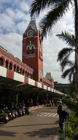 CHENNAI, TAMIL NADU, INDIA - JANUARY 01, 2019: Side view of Chennai Central railway station formerly...