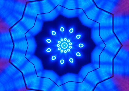 Abstract neon design with various glowing elements ideal for use as a wallpaper or texture.の写真素材