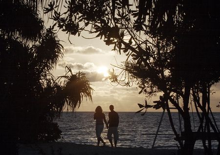 sunset walk on the island in indian oceanの写真素材