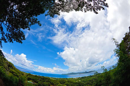 Seascape fisheye view, Seychelles, LaDigue islandの写真素材