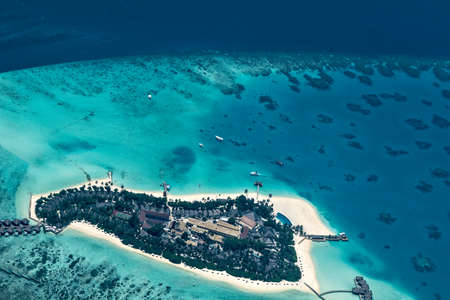 Small island-hotel in The Indian Ocean, Maldives.の写真素材