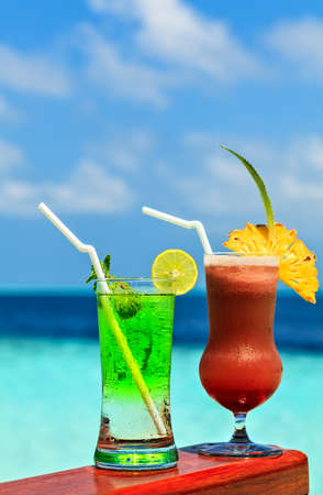Two glasses of the soft drink. (Maldives, The Indian Ocean)の写真素材