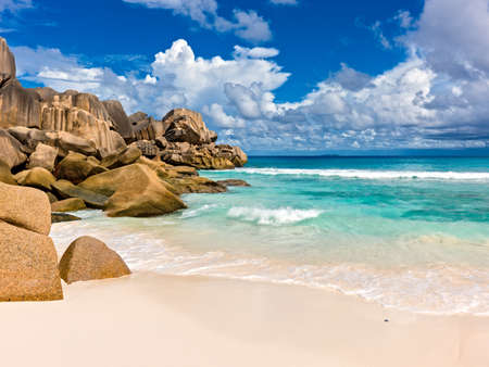 Seascape view, Seychelles, LaDigue islandの写真素材