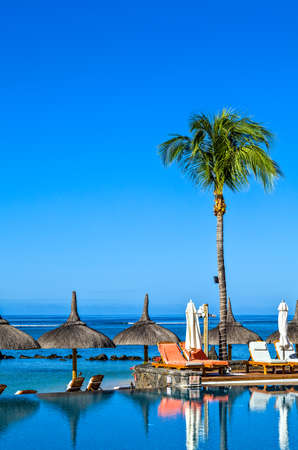 Beach pool in a tropical hotel. Mauritius, The Indian Oceanの写真素材
