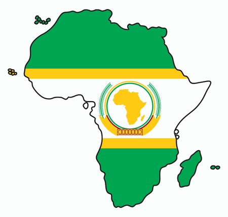 A map of Africa, colored like the flag of the African Union.   No transparency and gradients used in the vector file.のイラスト素材