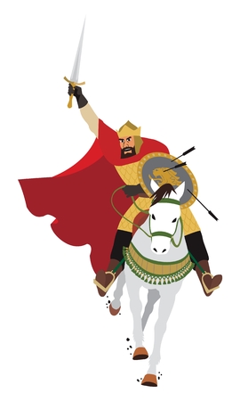 A King/Tsar/Emperor swooping upon his enemy.   No transparency and gradients used in the vector file.のイラスト素材