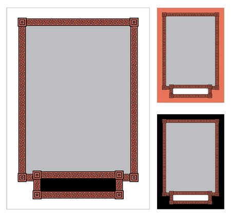 A Greek frame in three colors  black, white and tropical pink  resembling the color of antique vases   You can replace them with whatever colors you like  The little can be easily removed  No transparency and gradients used in the vector file  のイラスト素材