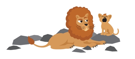 A baby lion is trying to roar.のイラスト素材