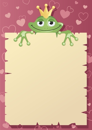 A Frog Prince is holding a love letter to his beloved princess. Place your greeting in the blank space.    No transparency used. のイラスト素材