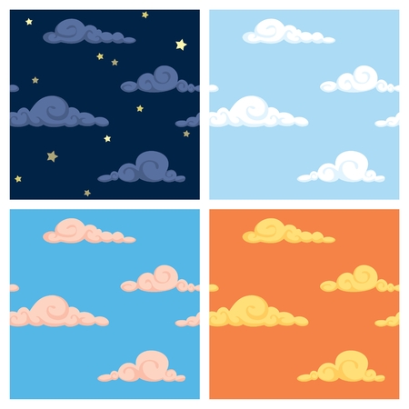 Four seamless sky patterns. No transparency and gradients used. のイラスト素材
