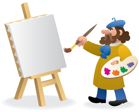An artist, just starting a new painting.  No transparency used. Basic (linear) gradients used. のイラスト素材