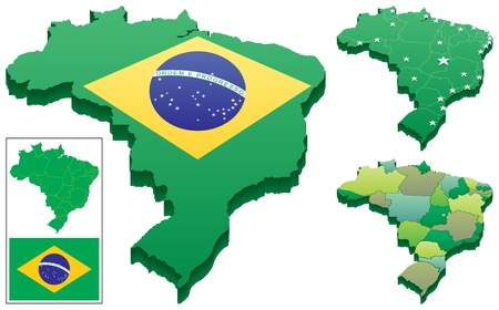 3D map of Brazil in 3 versions. Flat map of Brazil as well as the Brazilian flag are included as a bonus. のイラスト素材