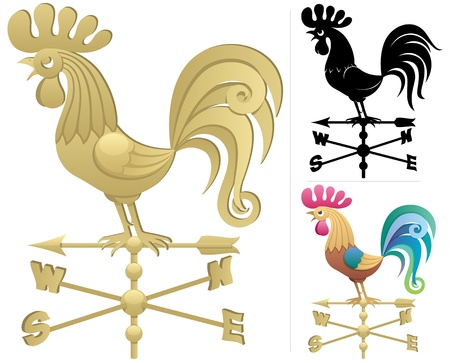 Illustration of a weather vane in 3 versions. No transparency used. Basic (linear) gradients used. のイラスト素材