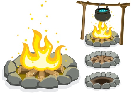 Cartoon illustration of 4 campfiresのイラスト素材