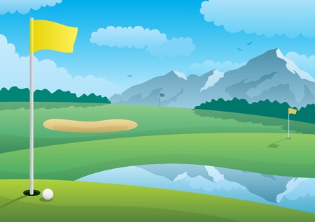 A golf course landscape. No transparency used. Basic (linear) gradients. A4 proportions. のイラスト素材