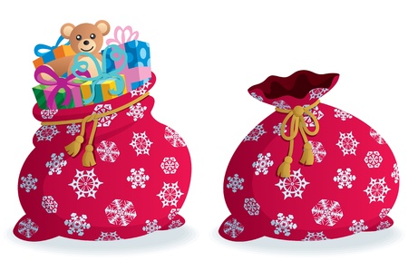 Cartoon illustration of Santas sack in 2 versions. No transparency used. Basic (linear) gradients. のイラスト素材