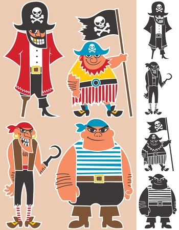 4 cartoon pirates.  No transparency and gradients used. のイラスト素材