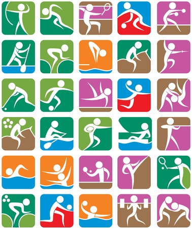 Set of 30 pictograms of the summer sports. No transparency and gradients used. Set of 30 pictograms of the summer sports. No transparency and gradients used.