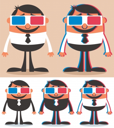 Cartoon character with 3D glasses. No transparency and gradients used. のイラスト素材