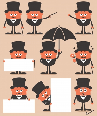 Retro gentleman in different situations. No transparency and gradients used. のイラスト素材