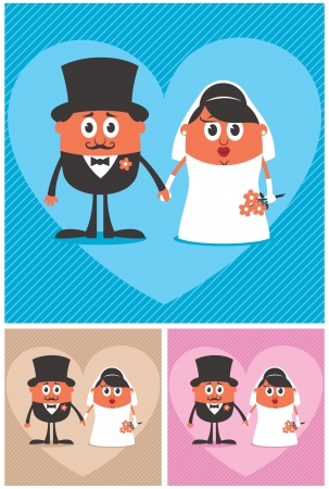 Cartoon illustration of groom and bride. No transparency and gradients used. のイラスト素材