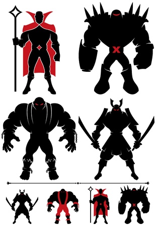 4 different supervillain silhouettes in 2 versions each. のイラスト素材