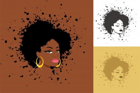 Sexy lady with abstract Afro hairstyle  The illustration is in 3 versions  No transparency and gradients used   のイラスト素材