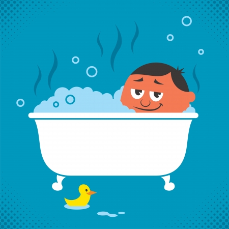 Man relaxing in bathtub  No transparency and gradients used のイラスト素材