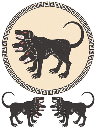 Stylized illustration of Cerberus  2 additional versions over white background below のイラスト素材