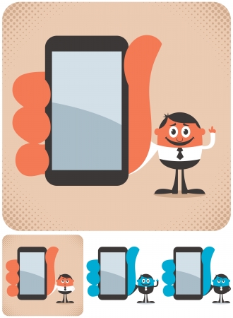 Businessman showing you something on his smartphone  The illustration is in 4 versions   No transparency and gradients used のイラスト素材