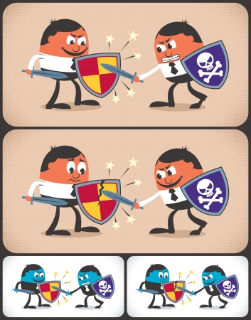 Conceptual illustration of business rivalry. It is in 4 different version.  No transparency and gradients used. のイラスト素材