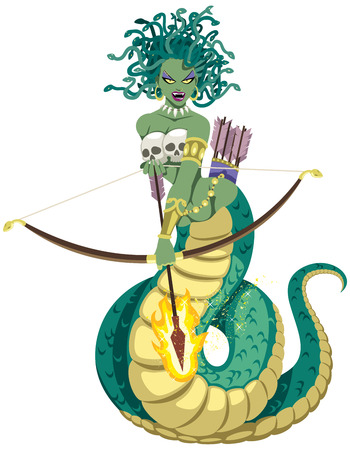 The mythical Gorgon Medusa on white background. No transparency and gradients used.

のイラスト素材