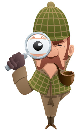Cartoon illustration of detective, looking at you through magnifier. 
No transparency used. Basic (linear) gradients.のイラスト素材