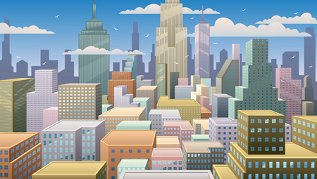 Cityscape at noon. Basic (linear) gradients used. No transparency.のイラスト素材