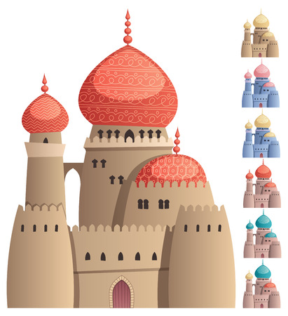 Cartoon Arabian castle on white background in 7 color versions. No transparency used. Basic (linear) gradients.のイラスト素材