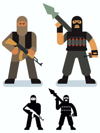 Set of 2 terrorist illustrations in 2 versions.のイラスト素材