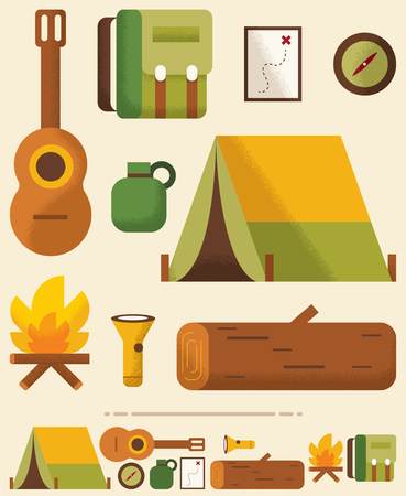 Set of camping objects in 2 versions.のイラスト素材