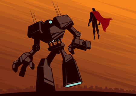 Superhero facing giant robot.のイラスト素材