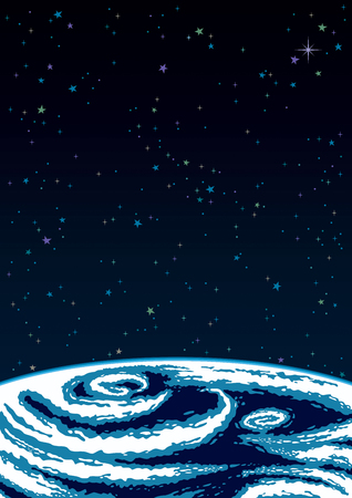 Cartoon illustration of planet Earth viewed from outer space.のイラスト素材