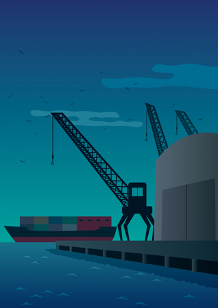 Illustration of port at night.のイラスト素材